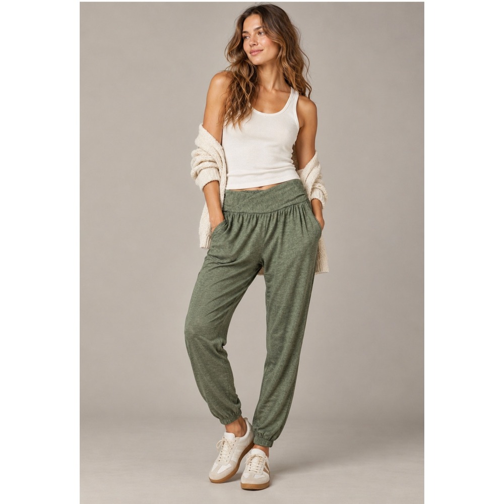 Unbranded Jogger Pants Medium Green Heathered Knit Lounge Athleisure Soft Comfy